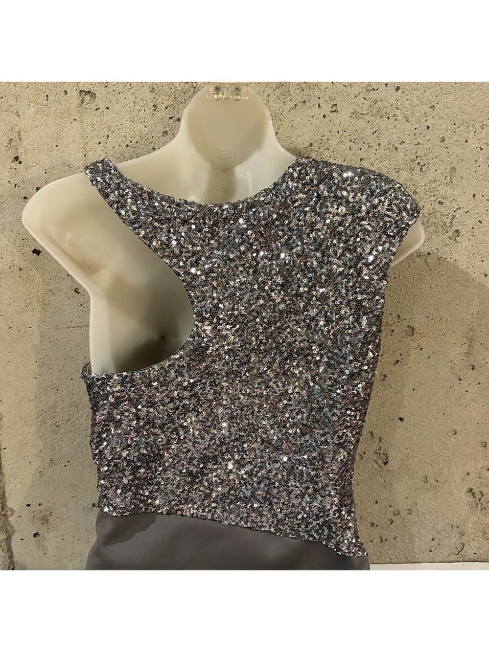 Arden B Exclusive Silver Sequin and Satin Mini Party Dress - Size M - Picture 6 of 10